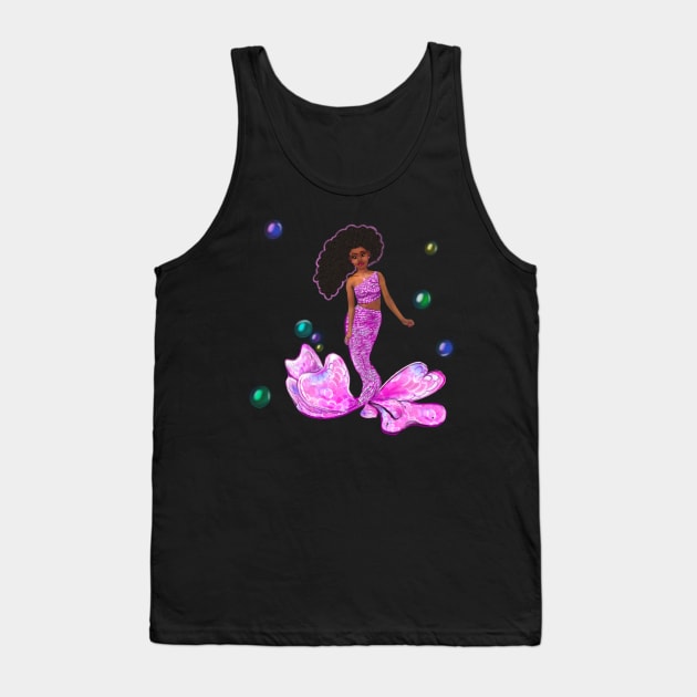 Coco the Magical rainbow mermaid with brown eyes, flowing Afro hair and caramel brown skin Tank Top by Artonmytee